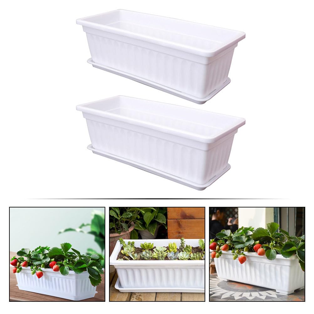 Hemobllo 2 Pièces Pot De Fleur Rectangulaire Pépinière Jardinière Jardinière Caisson Rectangulaire Dextérieur Pot De Culture De Bac à Plantes Plastique avec Plateau Seau à Fleurs Blanche