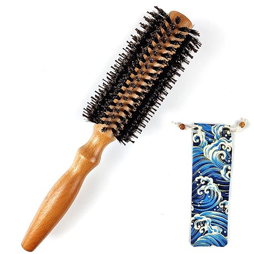 Cepillo redondo para secado por soplado cerdas de jabalí naturales y pernos de nailon cepillo redondo con mango de madera 100 natural para peinar