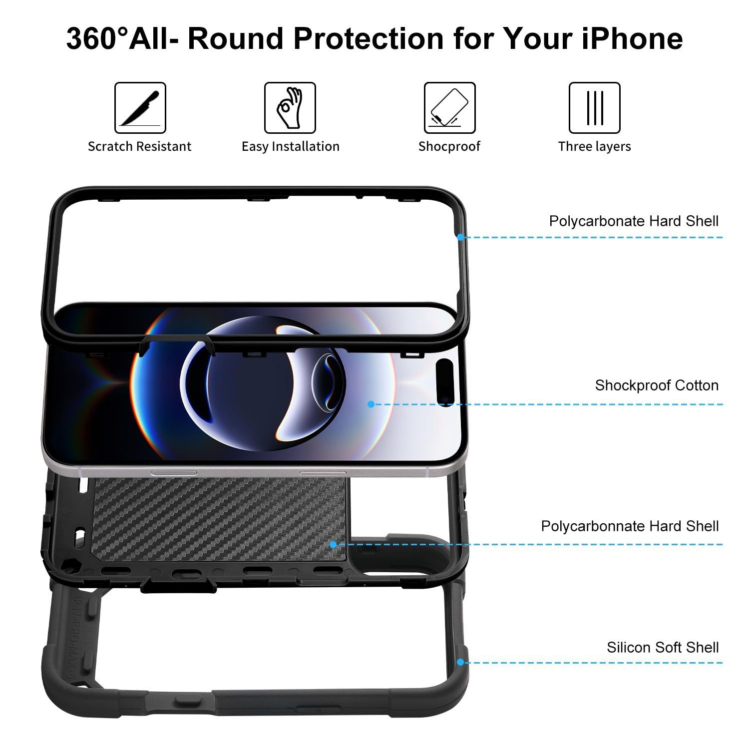 Generic Compatible con iPhone 13 (color: arcoíris1), funda completa de triple capa de silicona dura de alta calidad