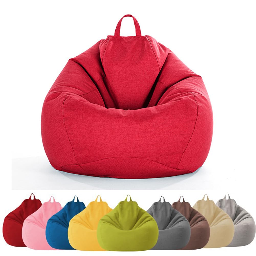 MOTTK Bean Bag Chair Cover(No Filler) Lazy Lounger Beanbag Storage Chair for Reading Sleeping,Stuffed Animal Storage Bean Bag Cover with Stuffable Zipper (Red,90x110cm) — image 1