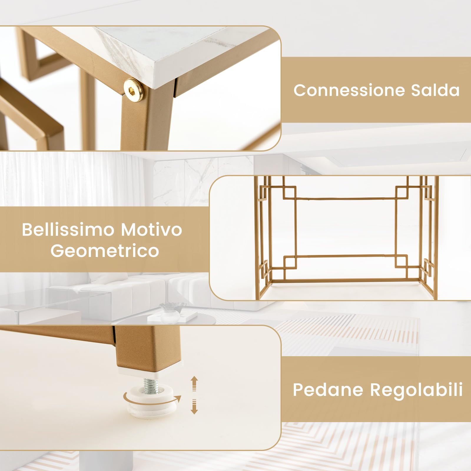 COSTWAY Tavolo Consolle con Cornice Geometrica Dorata 110 x 30 x 81 cm