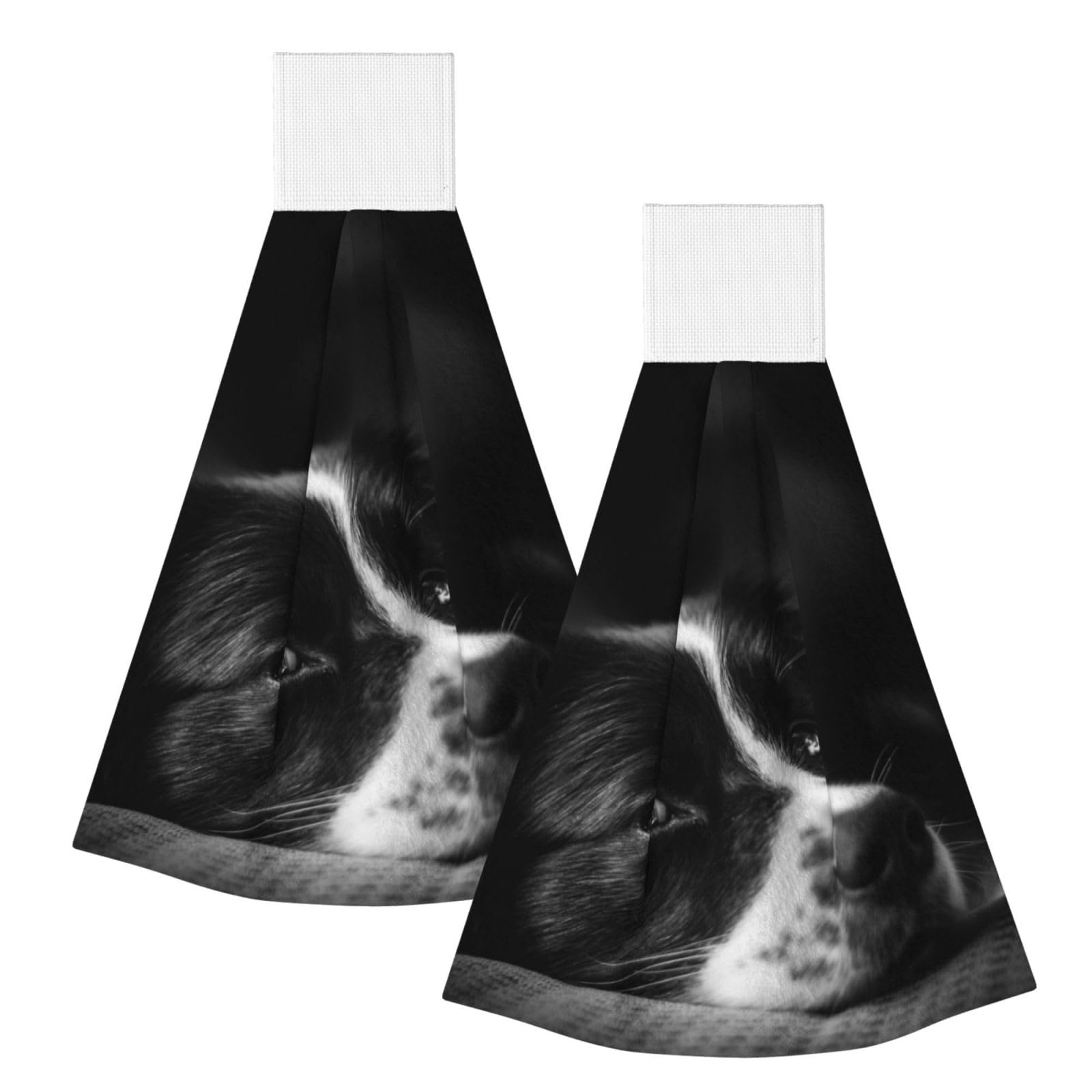 DOPKLNA Border Collie Puppy Dog, 2 Pcs Hanging Coral Fiber Hand Towels for Bathroom, Absorbent Kitchen Towels
