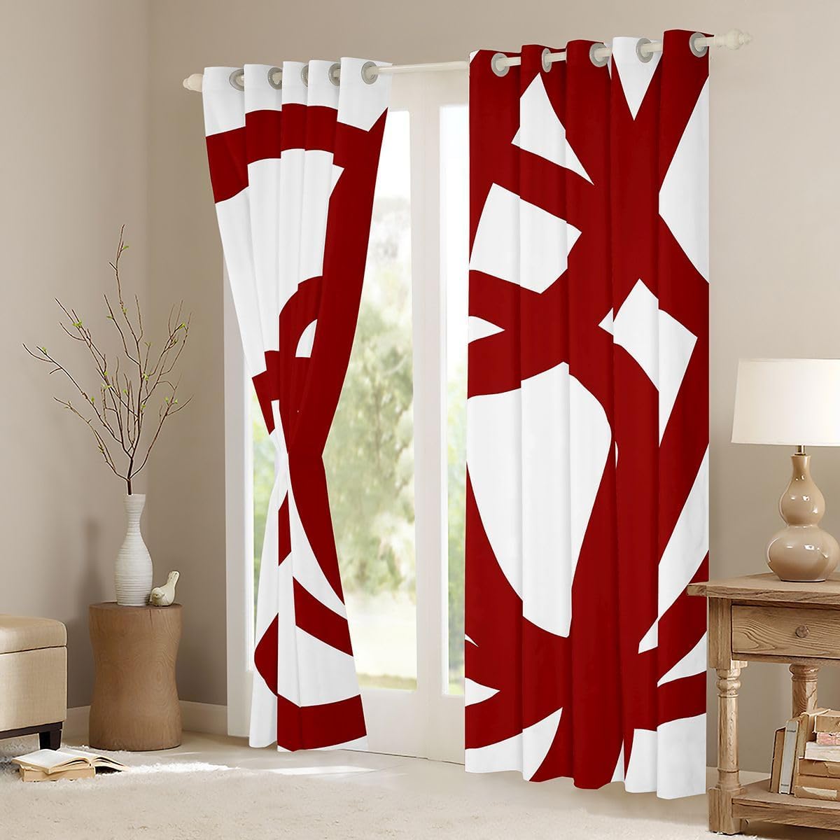 jejeloiu Stripe Line Curtains for Bedroom Living Room (2 Panels, 52 x 90 Inch) Kids Geometric Blackout Curtains Red and White Darkening Drapes Abstract Window Treatments Modern Art