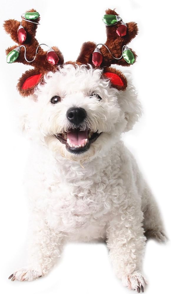 FLAdorepet Dog Elk Reindeer Antler Hat Cap Bling Dog Cat Pet Christmas Costume Outfits Small Dog Headwear Hair Grooming Accessories (M, Red)