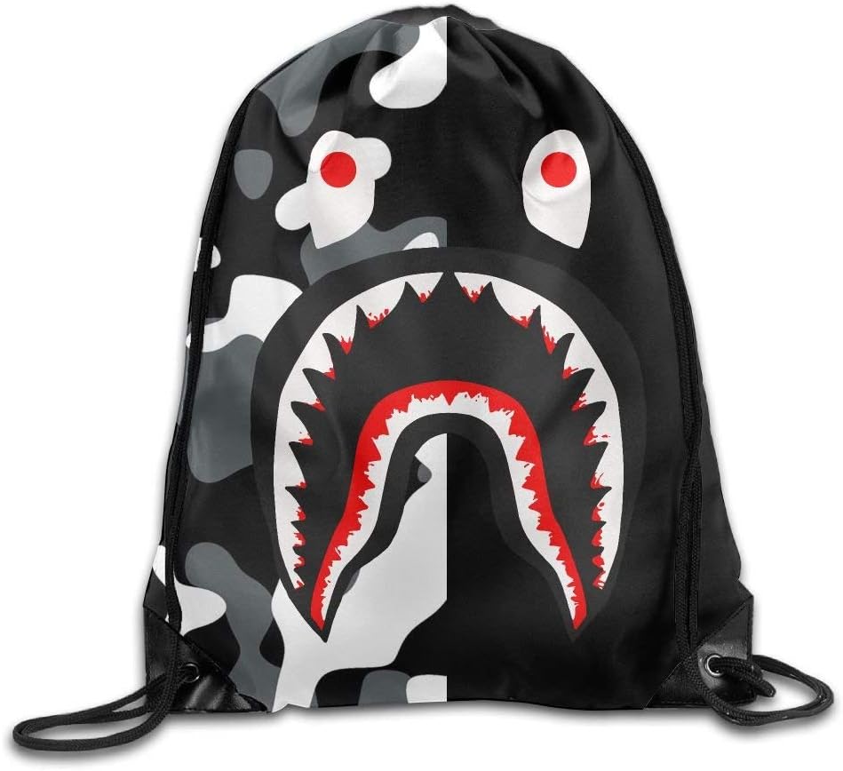 Bape Blood Shark Black Camo Drawstring Backpack Sack Pack Bag Rucksack Kids Adults Shoulder Bags For Gym Traveling