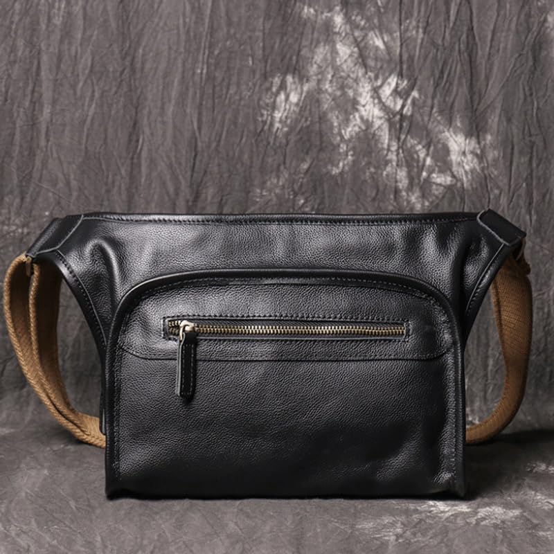 Men's Single Shoulder Leather Crossbody Bag with Soft Material Large