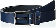 HUGO mens Stacked Logo Thin Buckle Leather Belt