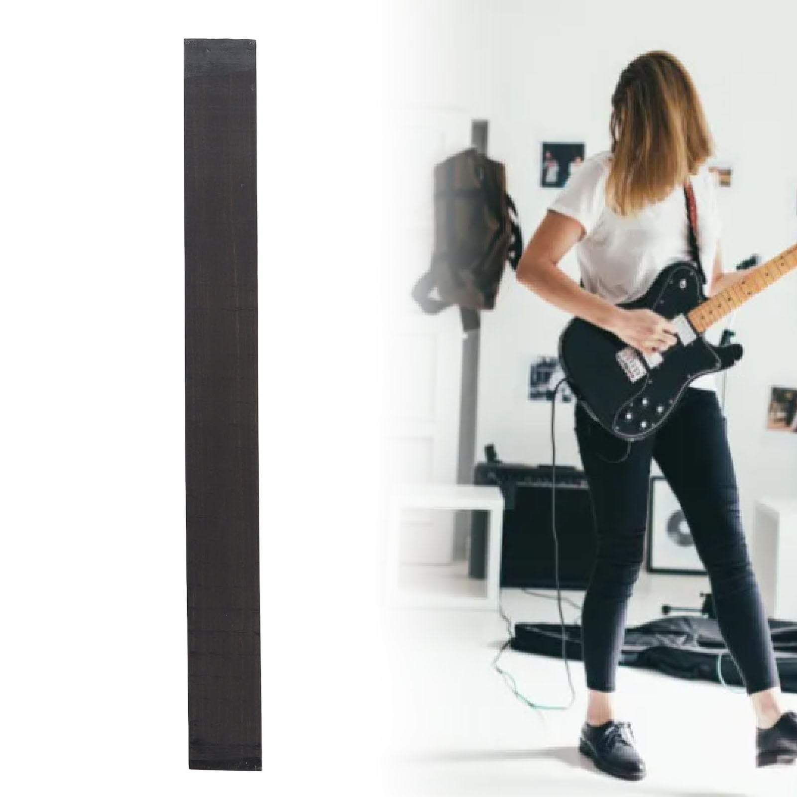 Tastiera per Basso Elettrico Sostituzione della Tastiera in Legno di Ebano Fai-da-te Ideale per Strumenti a Corda per Basso Elettrico (BLACK)