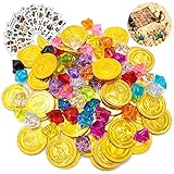 【Piraten Schmucksteine Set】Das Piratenschatz Set enthält 50 Goldmünze, 100 Schmucksteine ​​in verschiedenen Farben und 10 Piraten Tattoo Aufkleber. Die Anzahl der Sets reicht aus, um Ihre unterschiedlichen Bedürfnisse zu erfüllen!