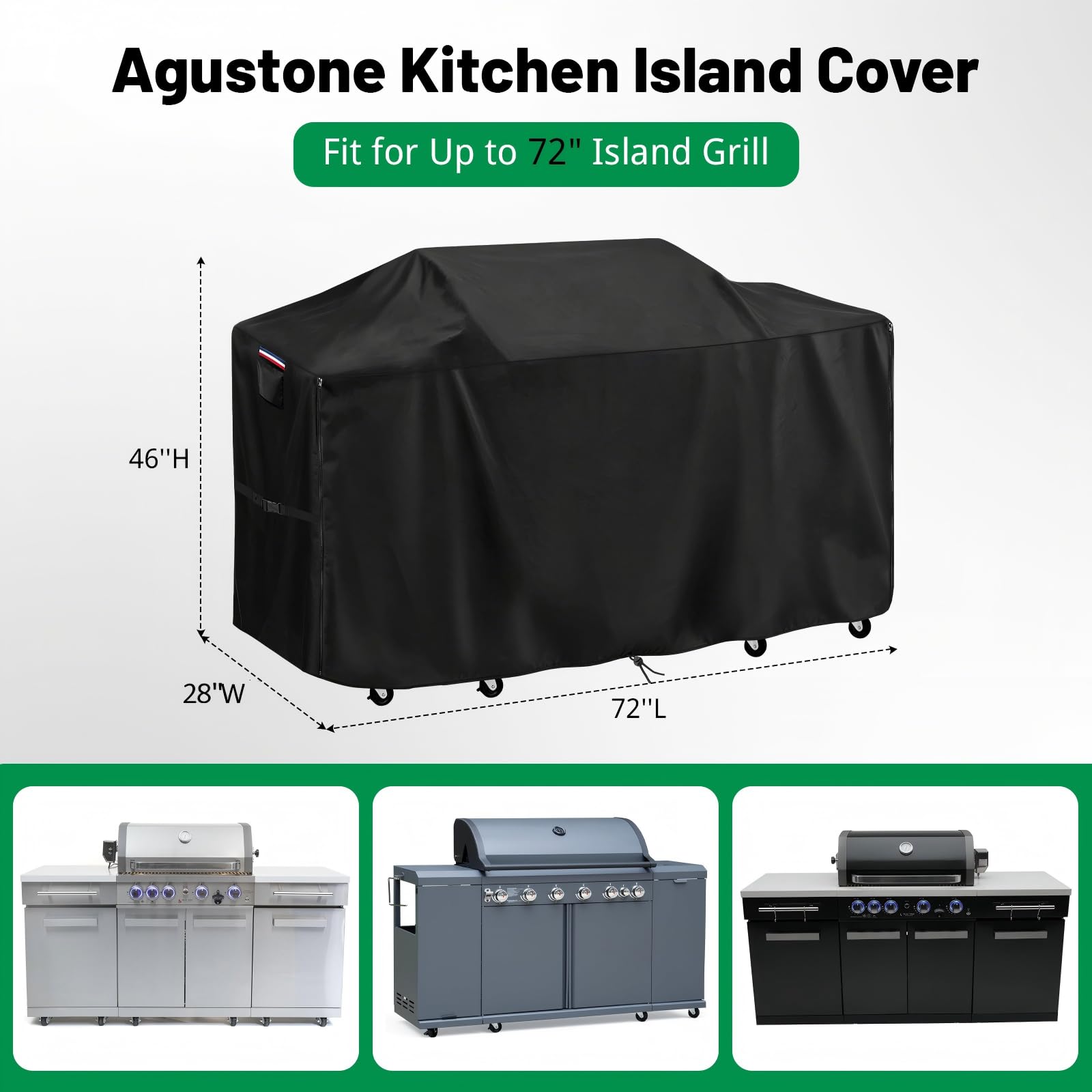 Cubierta impermeable de 72 pulgadas para parrilla al aire libre, cubierta de isla de barbacoa resistente para cocinas GE 72 pulgadas de largo x 28 pulgadas de ancho x 46 pulgadas de alto, protección