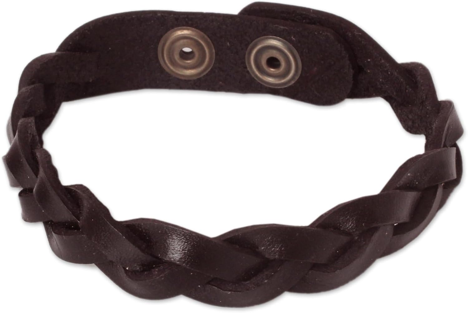 NOVICA Artisan Handmade Men's Leather Wristband Bracelet Artisan Crafted Brass Thailand [8.5 in min L x 9.25 in max L x 0.6 in W] ' Three Dark Rivers'