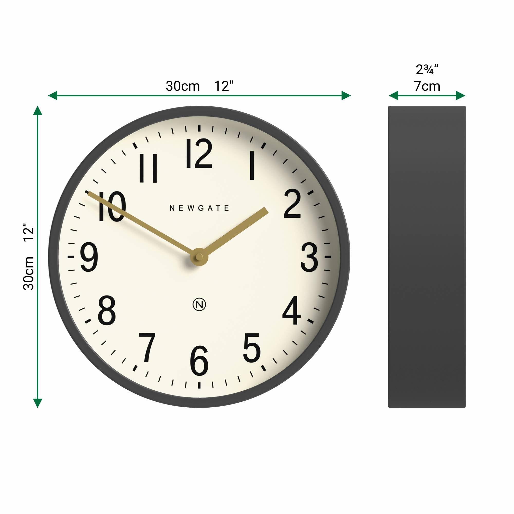 NEWGATE® Master Edwards wall clock | Mid century style clock | 30cm | Deep metal case in matt dark grey | Modern retro design for kitchen, living room or office