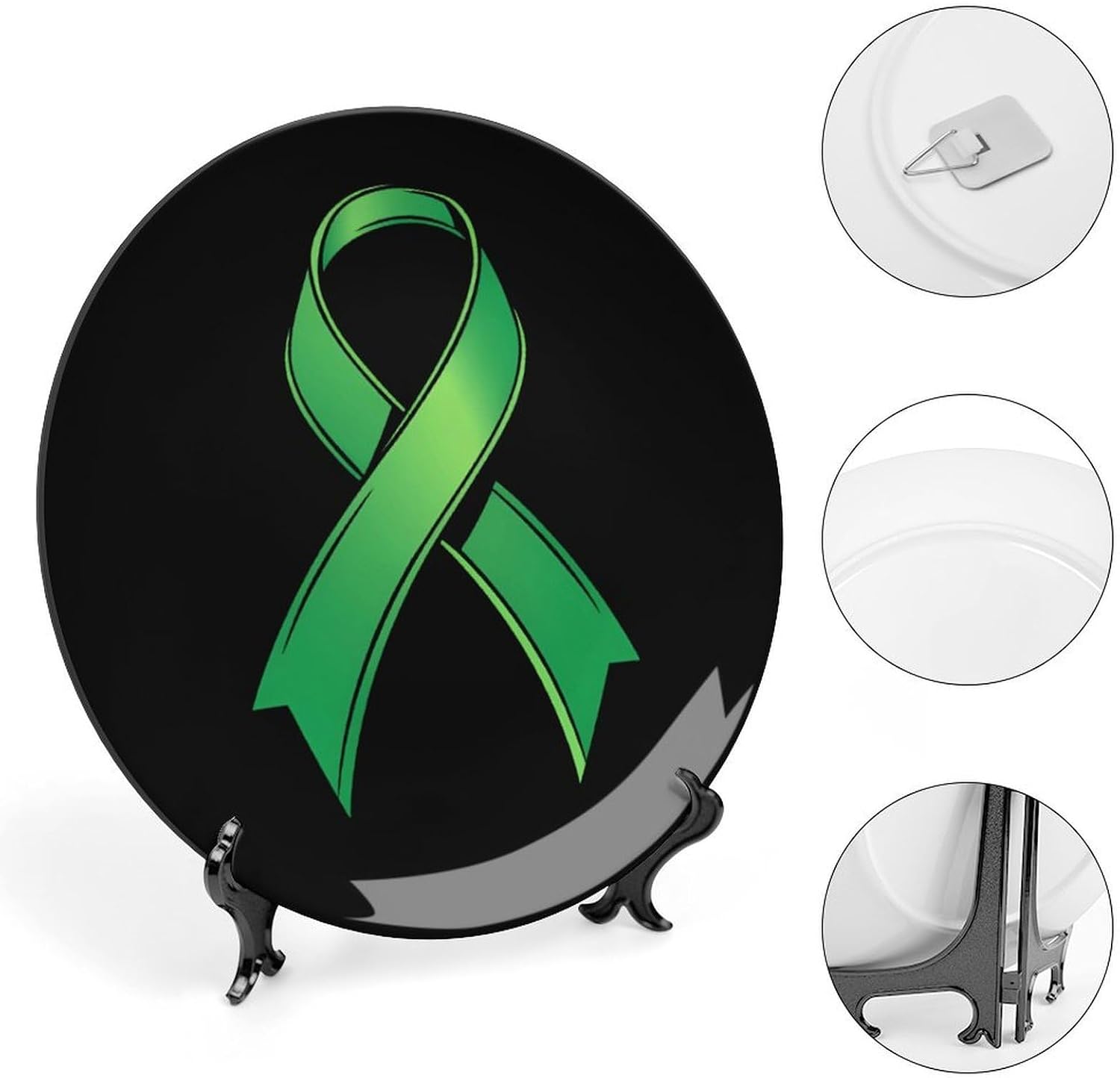 Green Ribbon Mental Health Awareness Bone China Decorative Porcelain Plates Dinnerware Ornaments