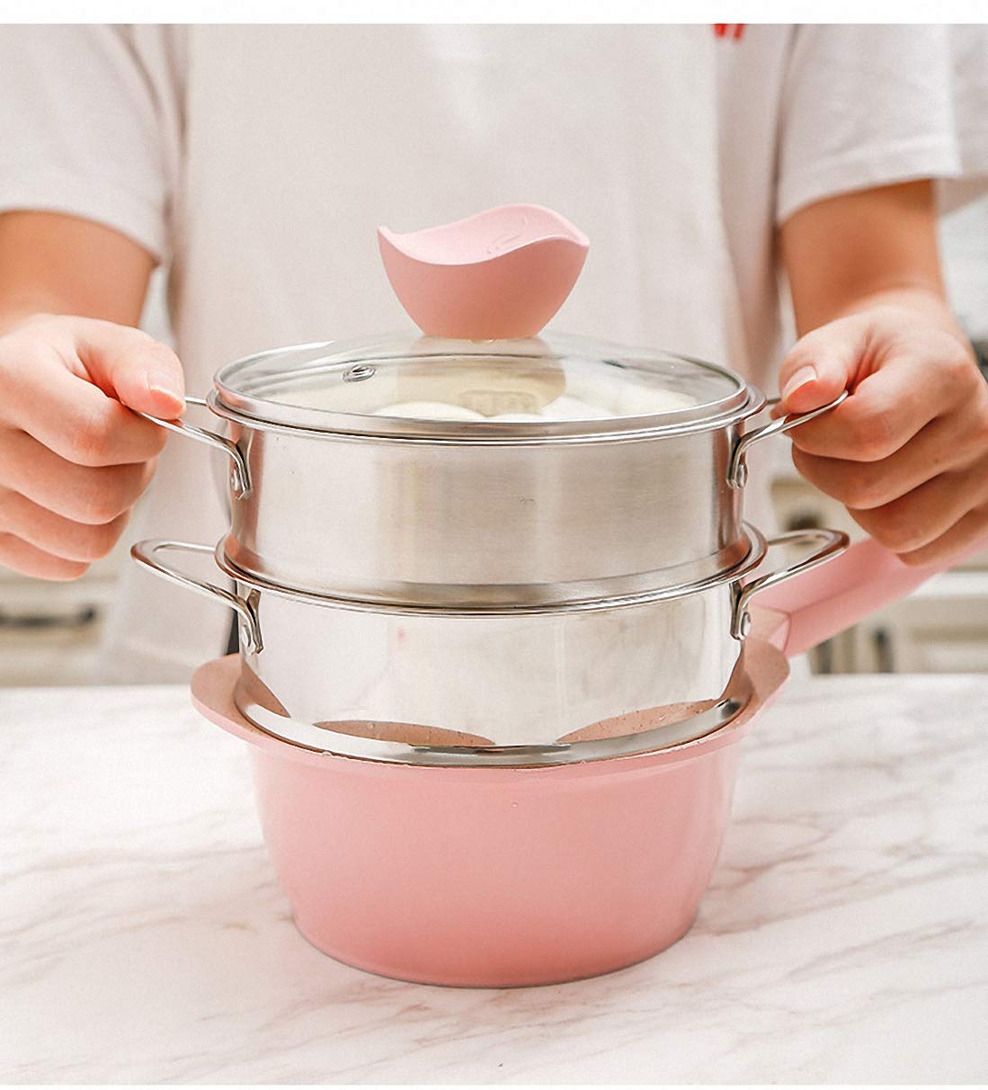 Premium Acciaio inossidabile Steamer Large 2-Tiers Strong Durable and Reinforced Best Healthy Cooking For Dim Sum Vegetables Meat Fish