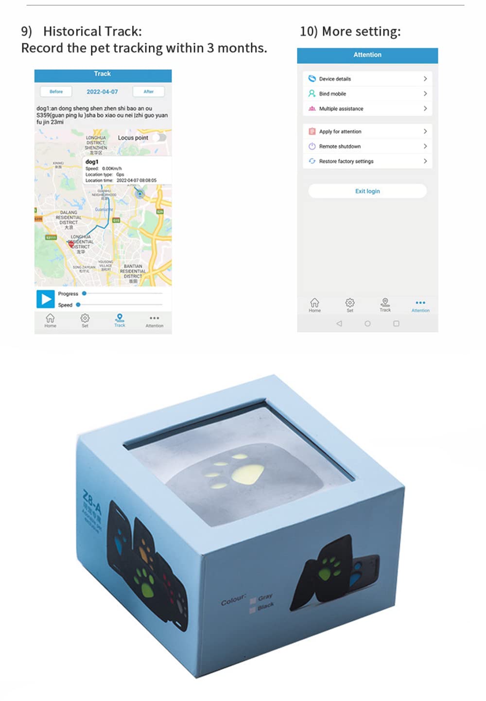 SagaSave Collare GPS Tracker ricaricabile per animali domestici, impermeabile Callback USB Charging Tracking Alarm Smart Anti-Lost Location Device per animali domestici