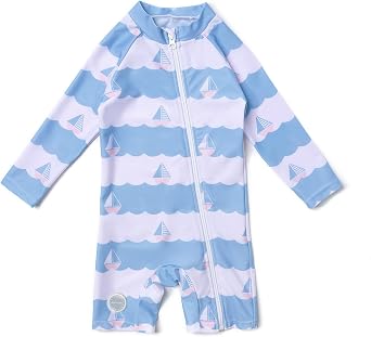 BONVERANO Baby Boy Recycled Sustainable Swimwear One Piece UPF 50+ Full Zip Long Sleeve Sunsuit