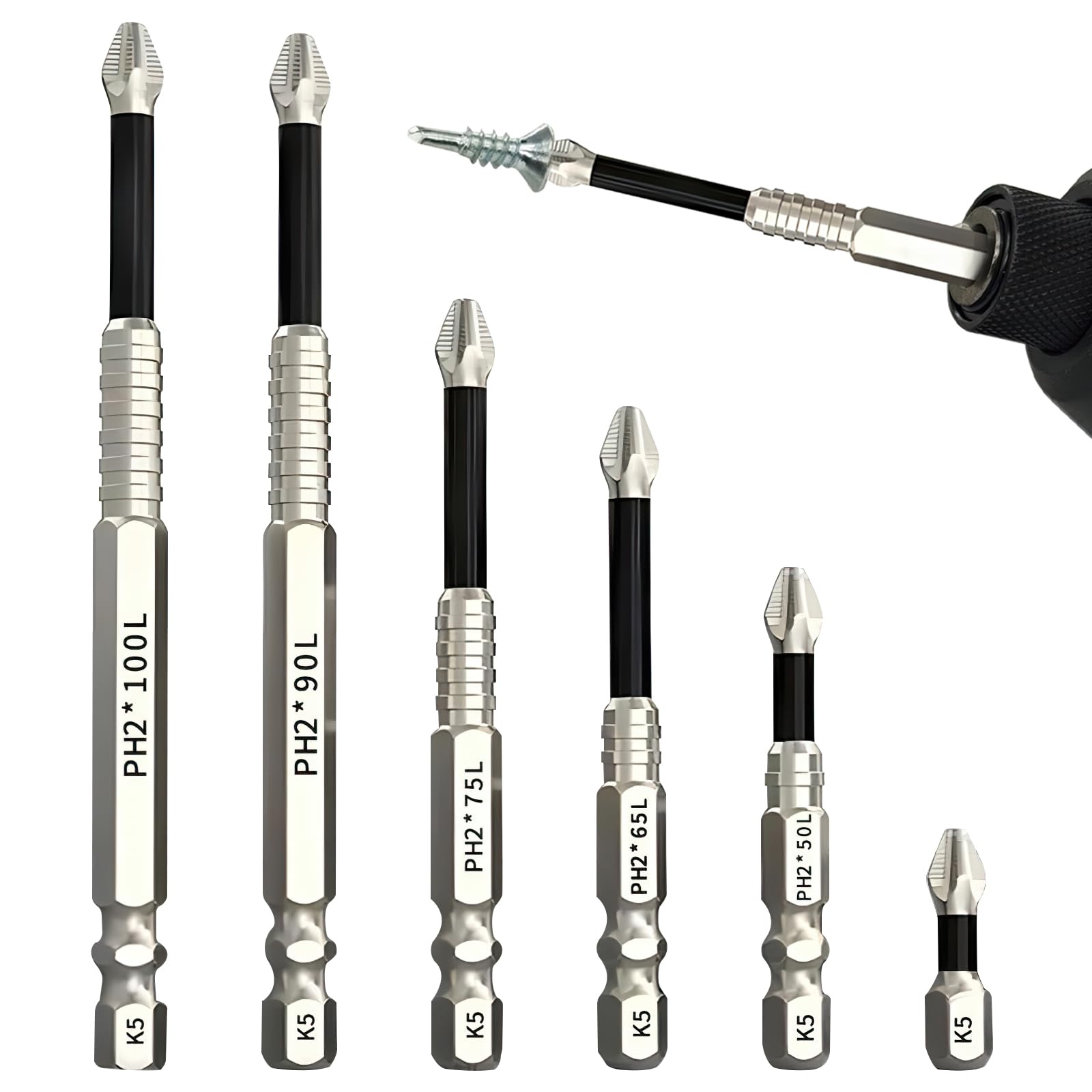 6Pcs High-Magnetic Screwdriver Drill Bit Set, Magnetic Screwdriver Bits, Strong Magnetic Anti-Slip Durability Screwdriver Set, Electric Precision Anti Impact High Hardness Strong Magnetic Screwdriver