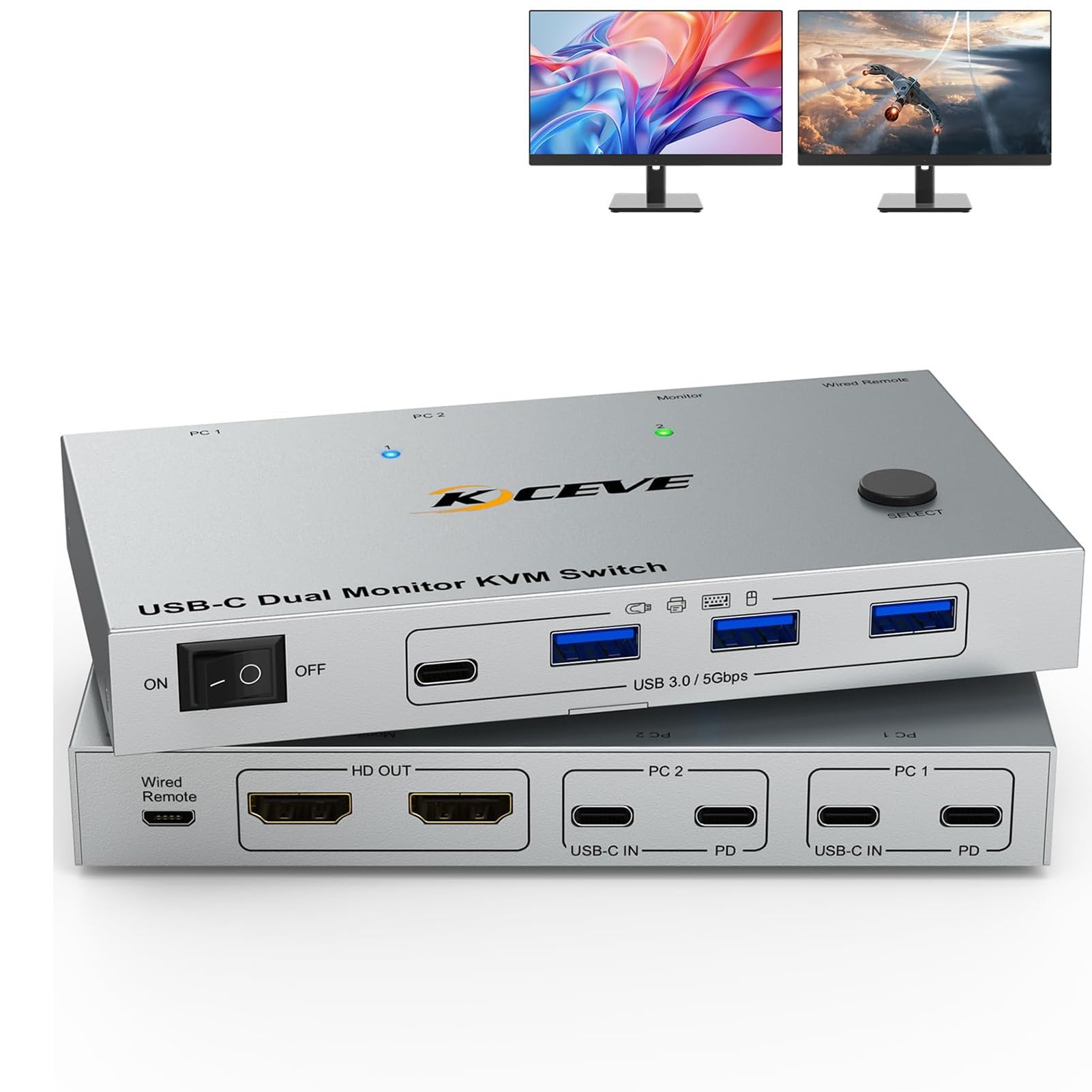 USB Synchronizer，KVM Switch，4K@60Hz USB C Dual， 2 Laptops Share 2 USB-3.0 Devices with 80W PD,Wired Remote and Cables Included-picture-27