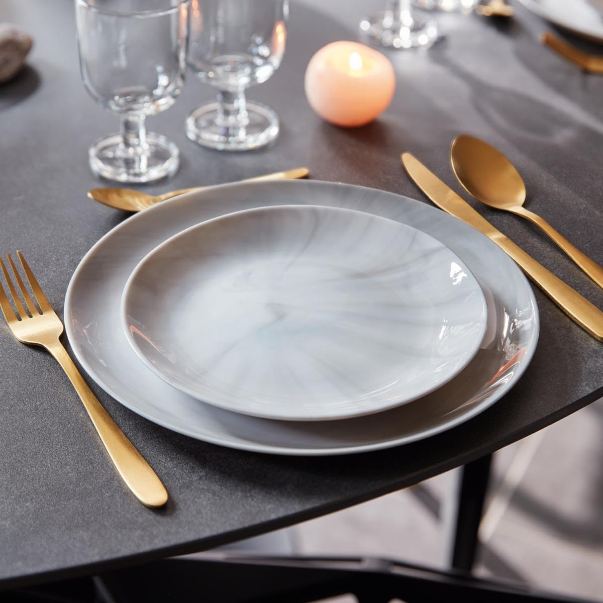 Luminarc Diwali Granit Marb Service de table opale 18 pièces 6 personnes Opale Passe au micro-ondes Passe au réfrigérateur empilable