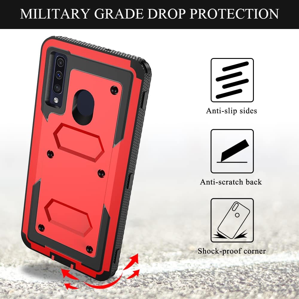 HATOSHI Samsung Galaxy A20 Case, Galaxy A50 Case with Built-in Screen Protector, Military Grade Heavy Duty Protection, Full-Body Rugged Rubber Shockproof Phone Case Cover for Samsung A20/A50 -Red