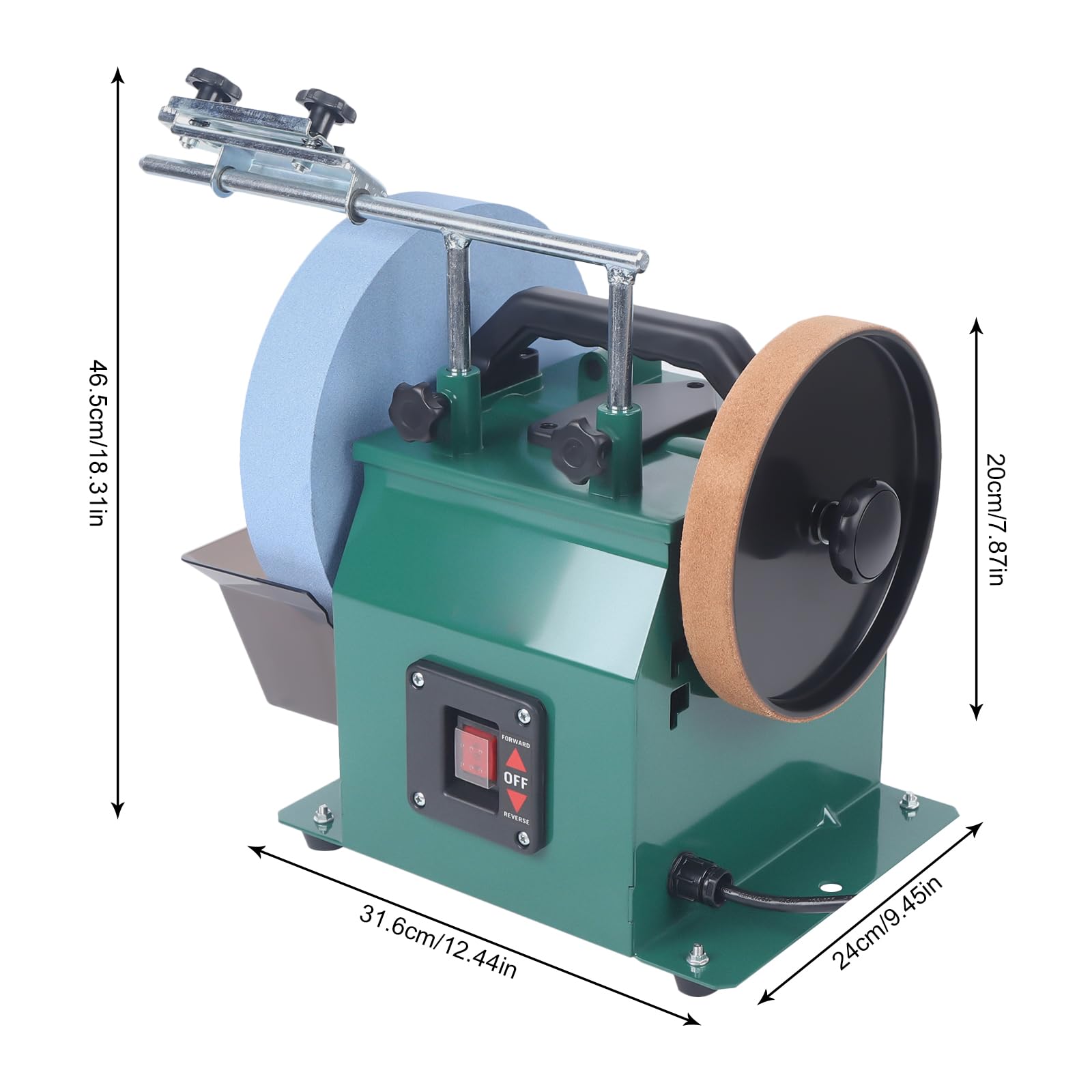 MOQNISE 240W Water-Cooled Grinder 110V 10 Inch Electric Knife Sharpener with Onboard Carrying Handle and Angle Guide, Low Speed Grinding Machine for Wood Turners Wood Workers