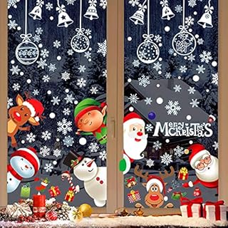 Christmas Window Stickers, 9 Sheets Christmas Window Decorations Christmas Decals Double-Side Xmas Window Stickers, 160PCS Reusable Christmas Window Clings for Glass Windows Christmas Party Decor