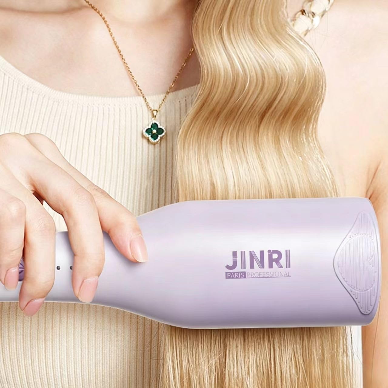 JINRI Power Wave Hair Crimper, Curling Iron Hair Crimper Waver, Negative Ion Design for Less Damage, Ionic Reduces Frizz, Effortless-Waver, Dual Voltage Crimping Iron, Purple