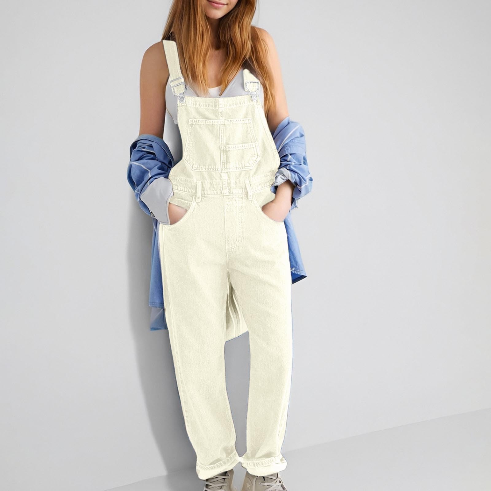 Latzhosen FüR Damen - Modischer Damen-Overall weichem Stretch-Jeansstoff mit verstellbaren Trägern für Bequeme Freizeitmode