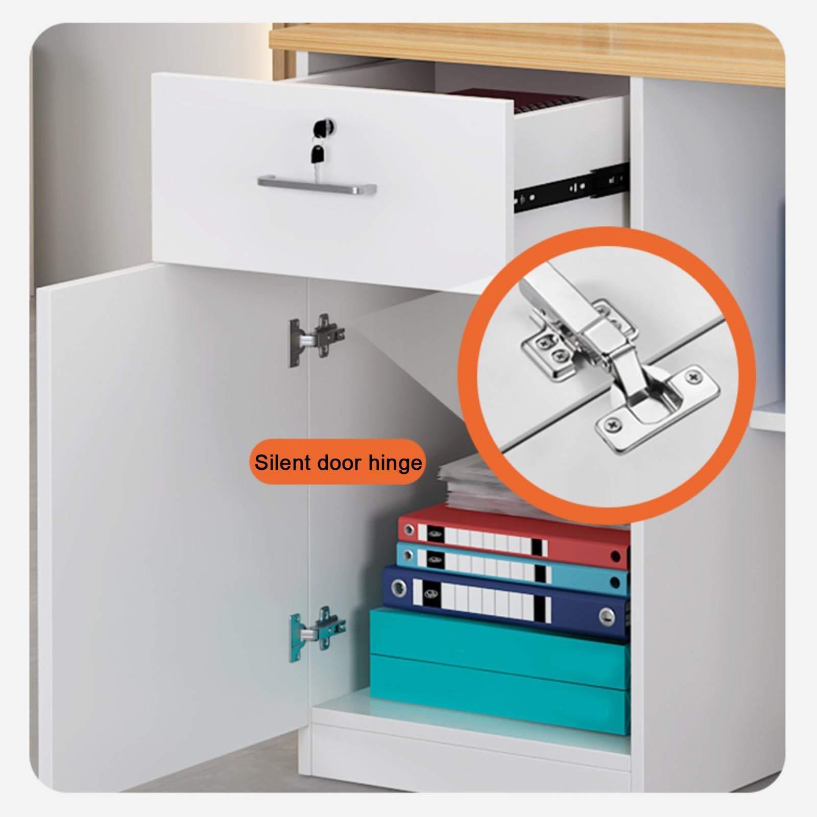 Scrivania per reception con cassetti, con serratura, piccolo banco cassa e uso ufficio, include armadietto, design moderno per un flusso di lavoro efficiente