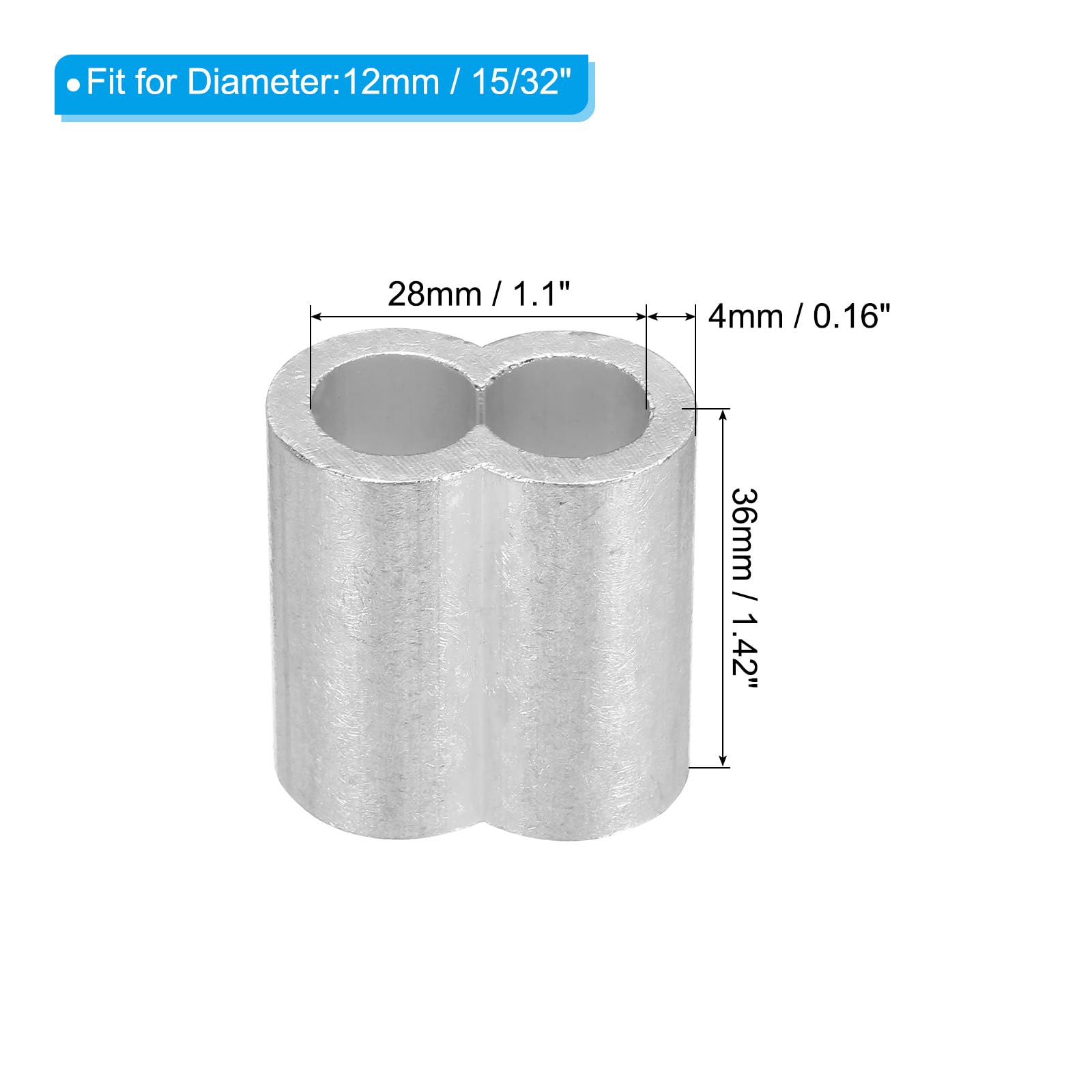 sourcing map Lot de 25 manchons à sertir doubles en aluminium pour câble métallique Argenté 12 mm