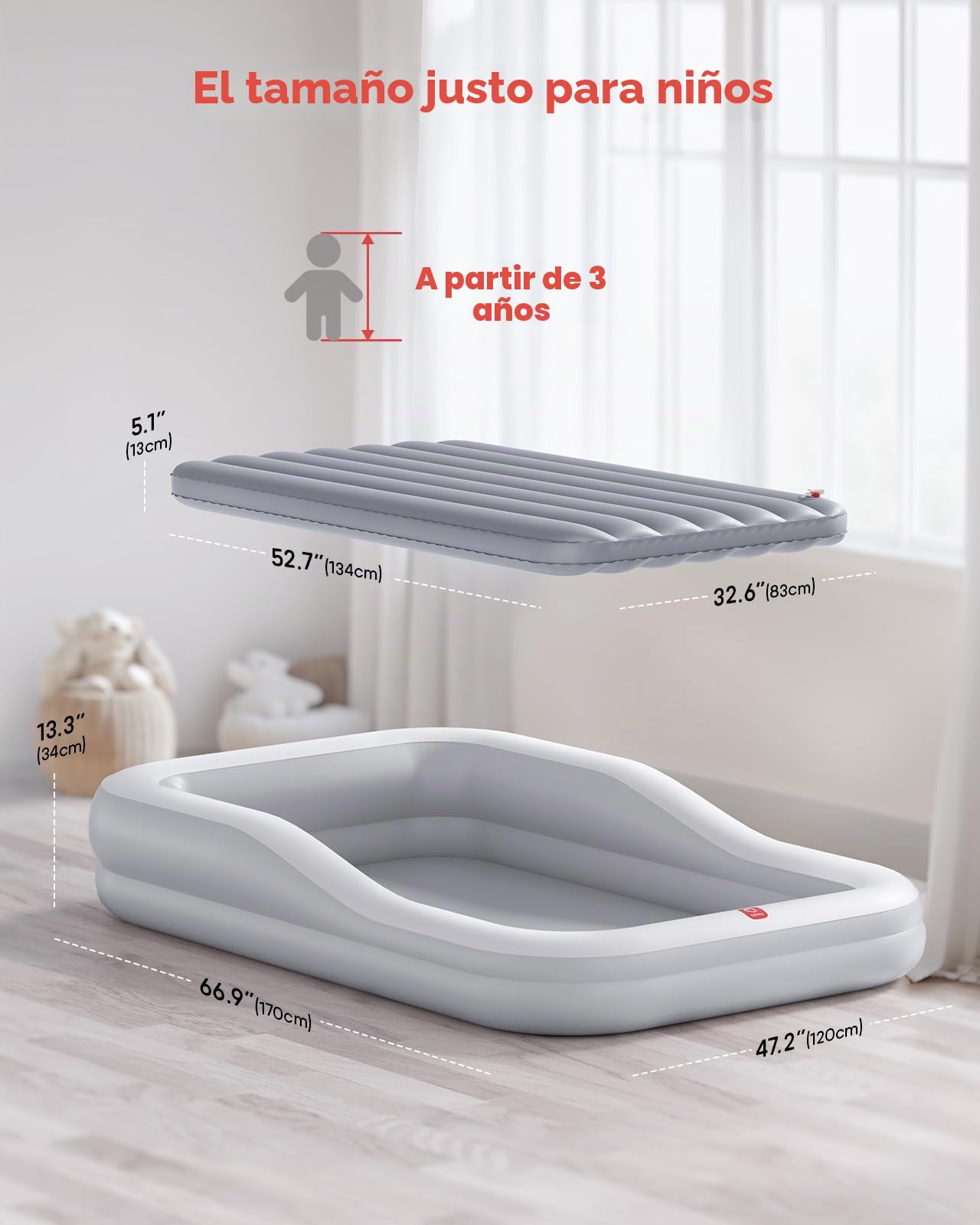 QPAU Cama Inflable de Viaje para niños pequeños con Tienda de campaña, Tienda de campaña para Cuna, colchón de Aire portátil para niños con Parachoques de Seguridad, Ideal para el hogar, Abuela