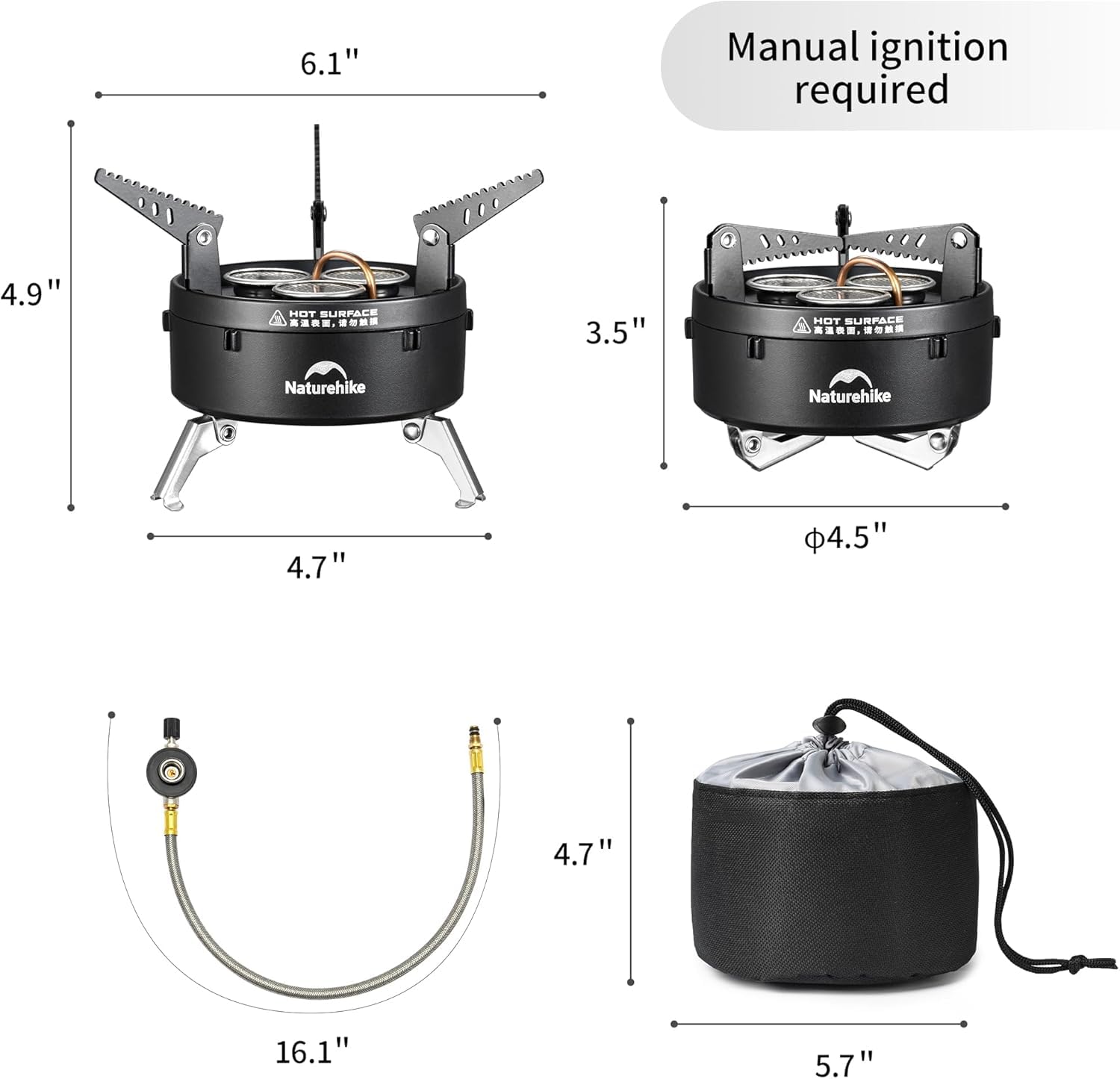 Naturehike Estufa de camping plegable ligera para exteriores, estufa de campamento de isobutano portátil con bolsa de transporte para senderismo y viajes