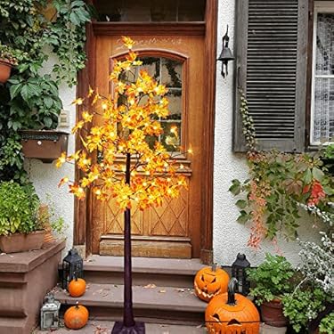 AMAZON - ooLALoo 6 FT Fall Tree Solar Lighted Maple Tree with Led Lights for Outdoor Decoration Light Up Tree for Thanksgiving Warm White Light