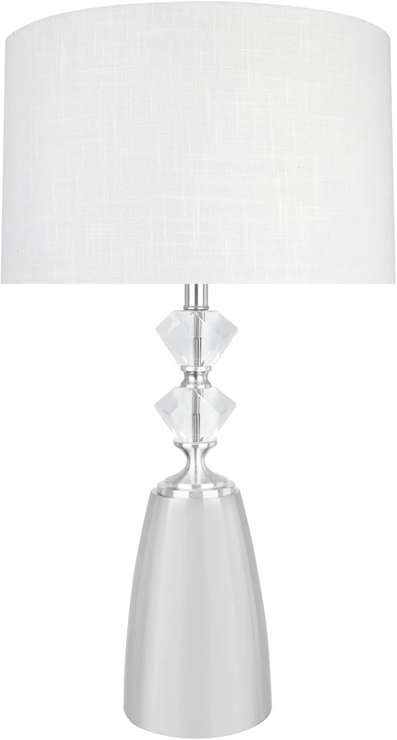 Aspen Creative 40198-11, 31" High Transitional Metal & Crystal Table Lamp, Satin Nickel and Drum Shaped Lamp Shade in Beige, 16" Wide