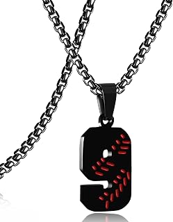 Number Necklace for Men Baseball Black Baseball Jersey Number Pendant for Athletes Number Chain for Boys Sport Stainless Steel Baseball Gifts