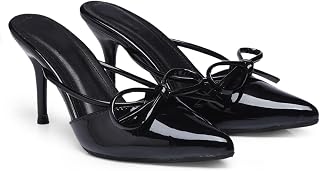 Women's Wine Red Patent Leather Stiletto Heels Pointed Toe High Heel Pumps with Stylish Bow Elegant Dress Shoes for Party or Wedding