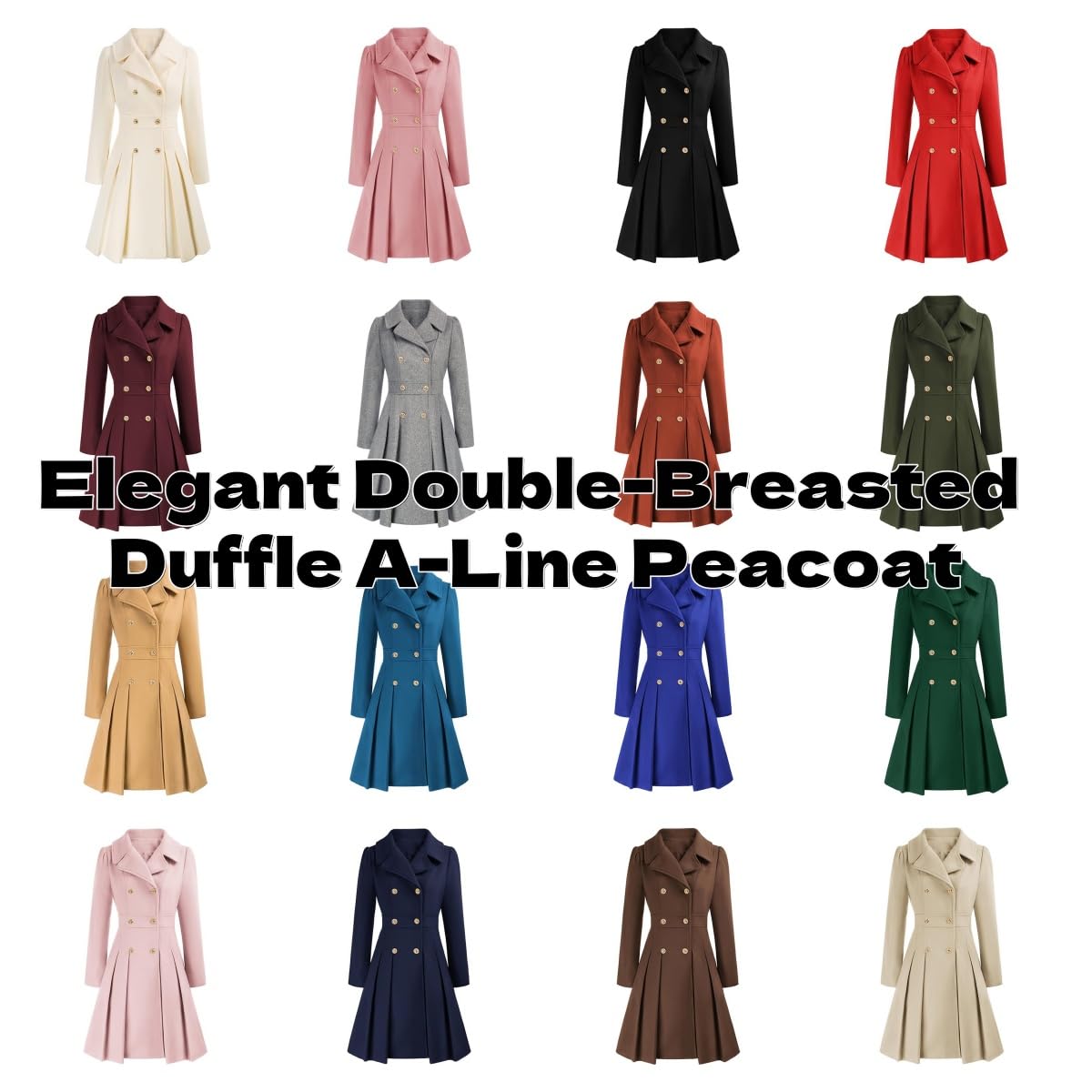 Trenchcoat Damen Damen Wollmantel Lang Herbst/Winter Zweireihig Trenchcoat Elegant Ausgestellt A-Linie Plissiert Cabanjacke Mittellang Wollmantel Business Oberbekleidung
