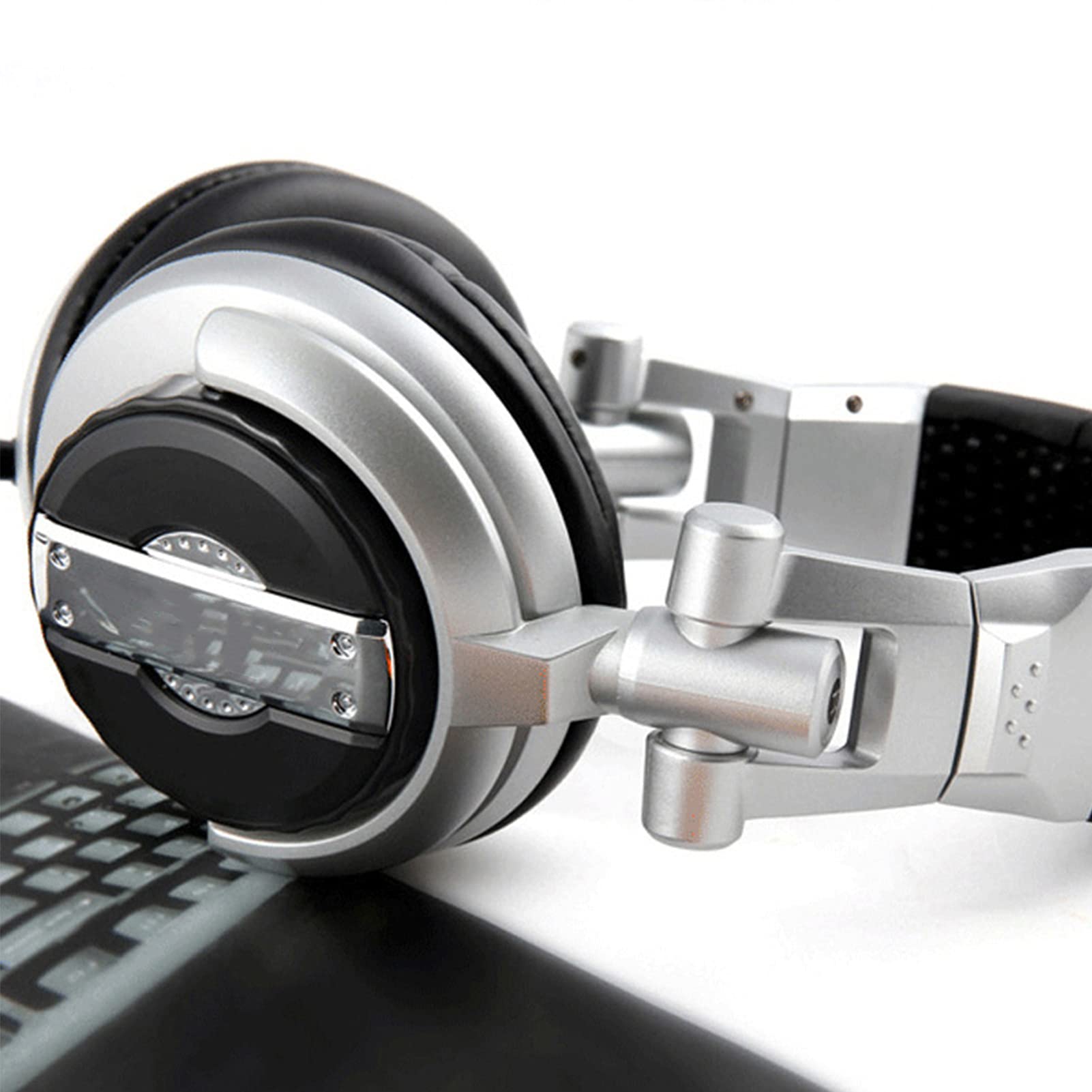 Zunate Casque de Jeu, Son Surround HiFi, Coussinets d'oreille en Mousse à Mémoire, Casque de Moniteur de Studio Filaire Pliable Compatible avec PC, pour, Enregistrement en Salle VR (Argent)
