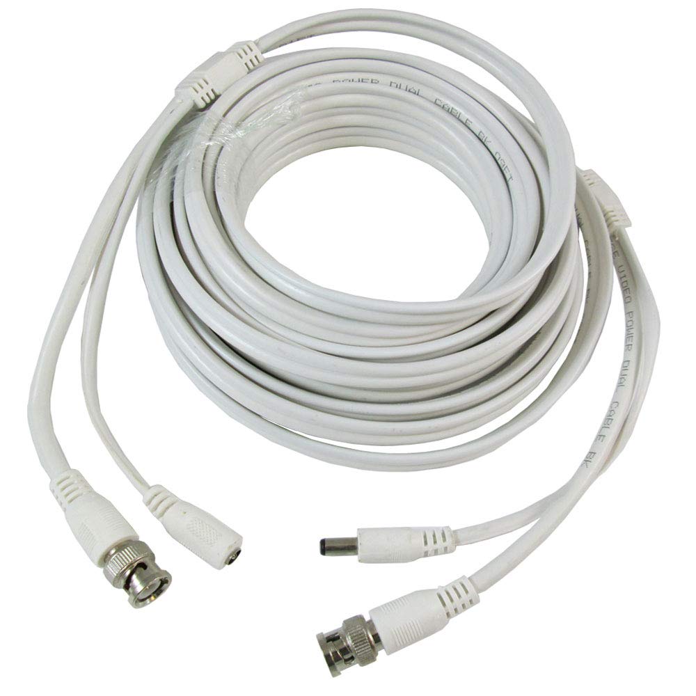 eSecure 60FT Professional Grade RG59 Siamese Combo Coaxial Cable Pre-Made All-in-One BNC Video Power Cable for HDTVI, HDCVI, AHD Camera and Analog CCTV Camera, White