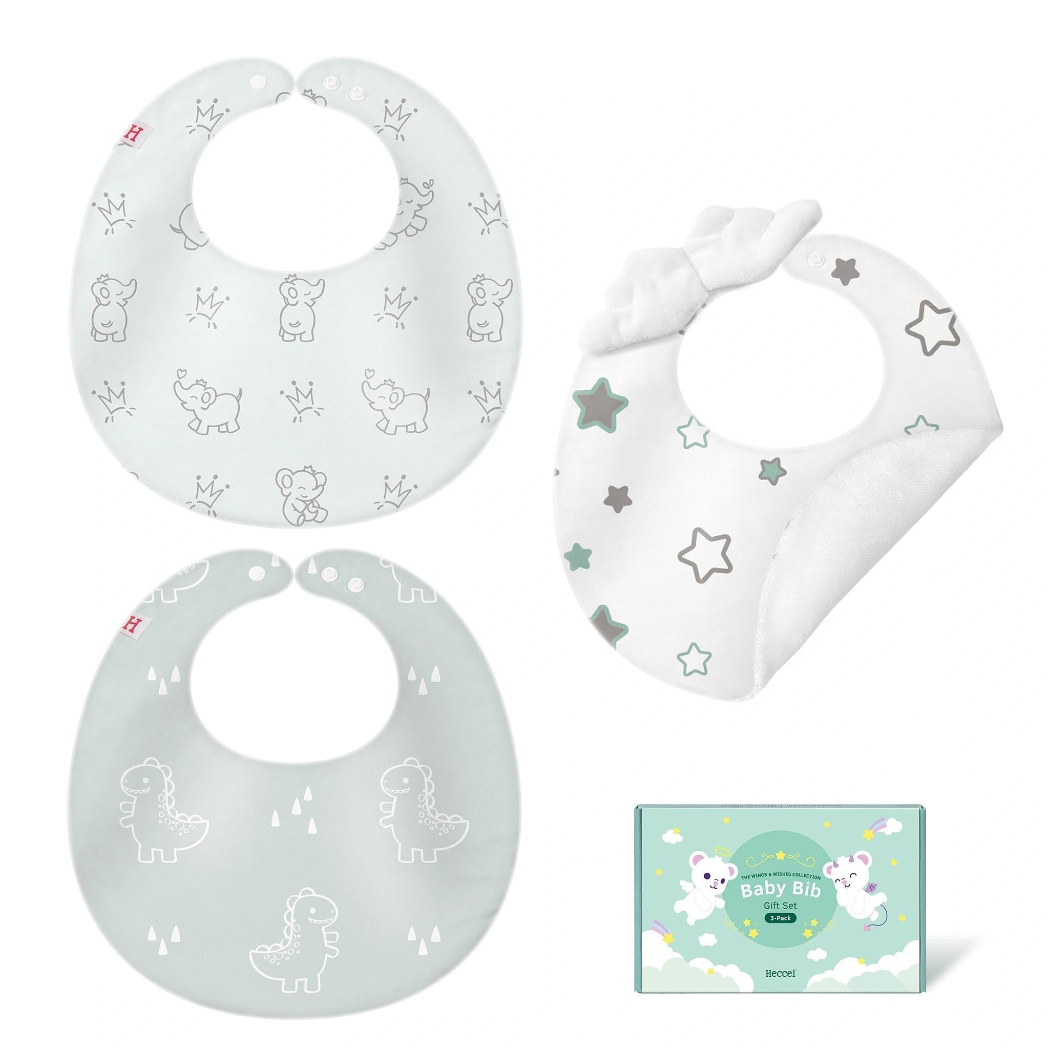 HECCEI 3-Pack Baby Bibs, Reversible Drool Bibs for Teething and Drooling