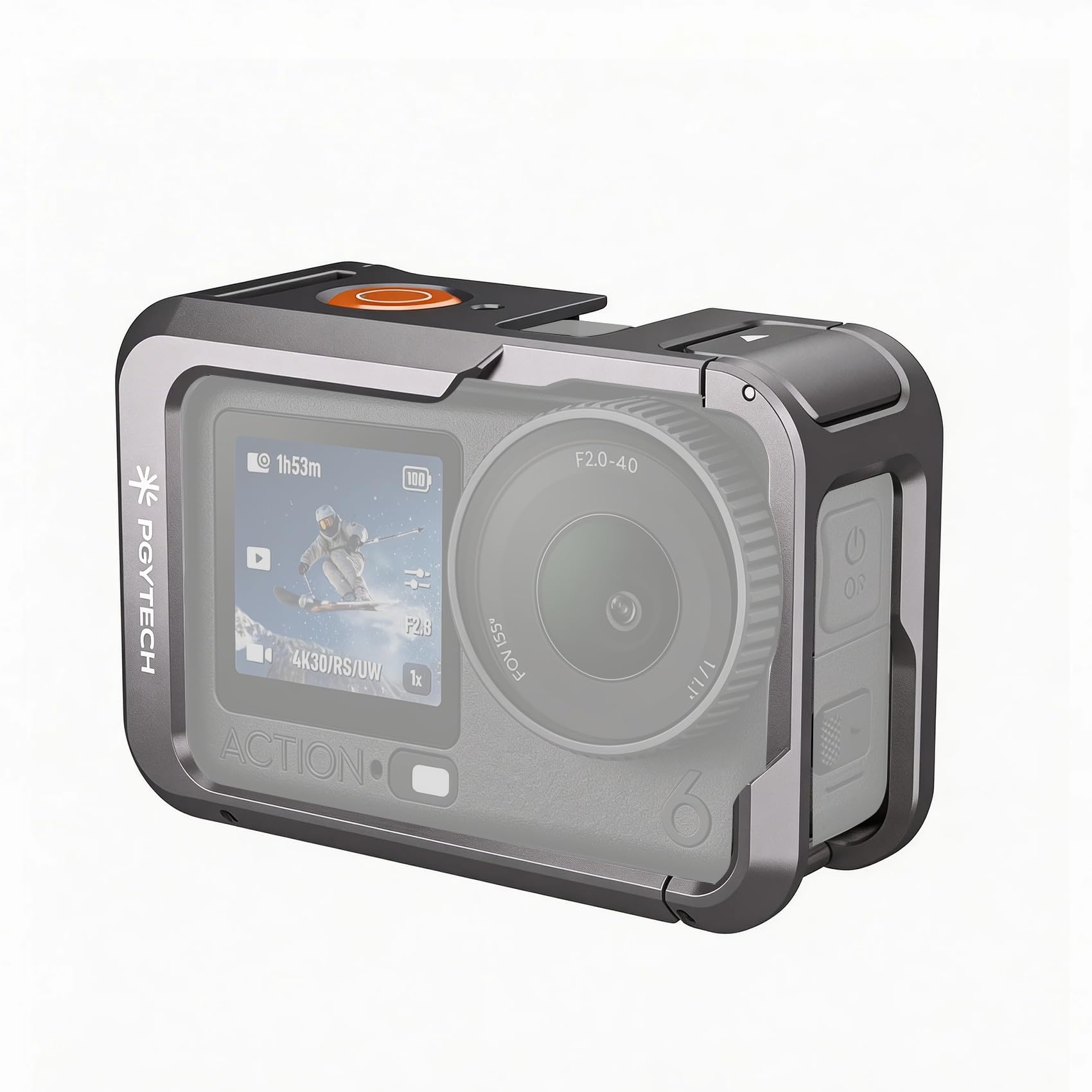 PGYTECH Caméra Cage pour DJI OSMO Action 6 Boîtier Alliage Aluminium Cadre de Protection avec Connecteur Magnétique à libération Rapide, Filetage Trou 1/4 Pouce pour Accessoires Lumière/Microphone