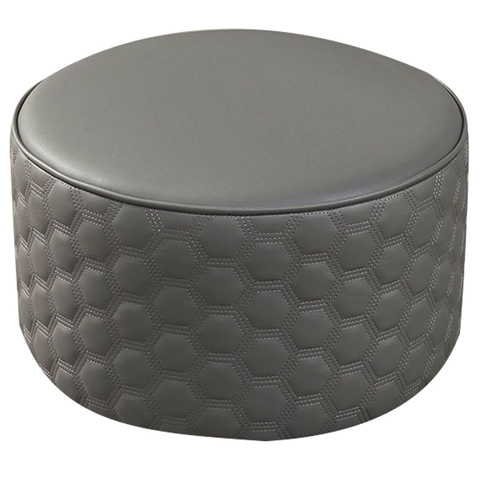 Pouf de mode rond bas en cuir PU gris petit tabouret rembourré