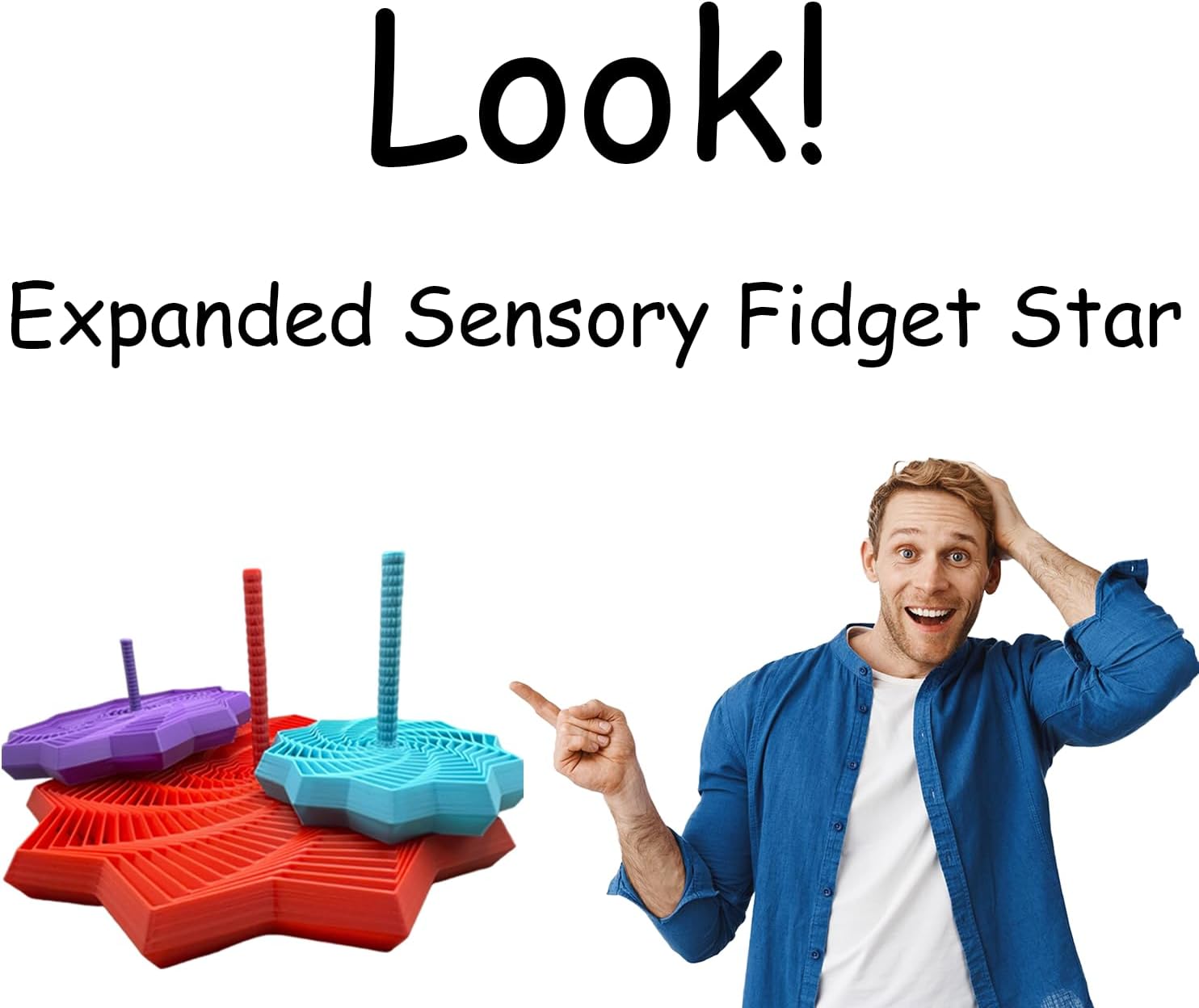 3D Printed Expanded Sensory Fidget Star, 3D Printed Hexagon Fidget Toy, 3D Printed Honeycomb Fidget Toy, Fractal Fidget Hexagon, 10 Point Expandable Sensory Toy (1 pc 20 Rings)