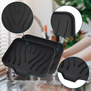 2 Pack Premium Dishes for soap Dish soap Holder-Bathroom and Kitchen Sink Organizer, Sponge Holder, for Shower, Bathroom, Kitchen, Bathtub, Keep Soap Dry, Extend Soap Life (Black+Black)