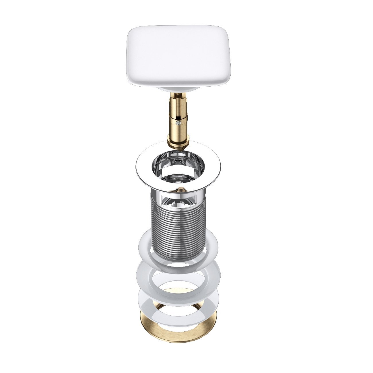 Durovin Bathrooms Push Pop Up Sink Waste Plug - Slotted Suitable for Basin with Overflow - Rising Square Ceramic Push Button (HY PU03)