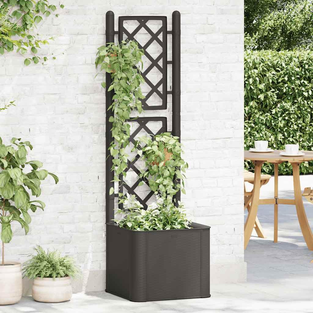 Fioriera con Traliccio e Autoirrigazione 35L Antracite | Vaso con riserva di acqua e supporto per piante rampicanti, ideale per arredare il balcone o il terrazzo.