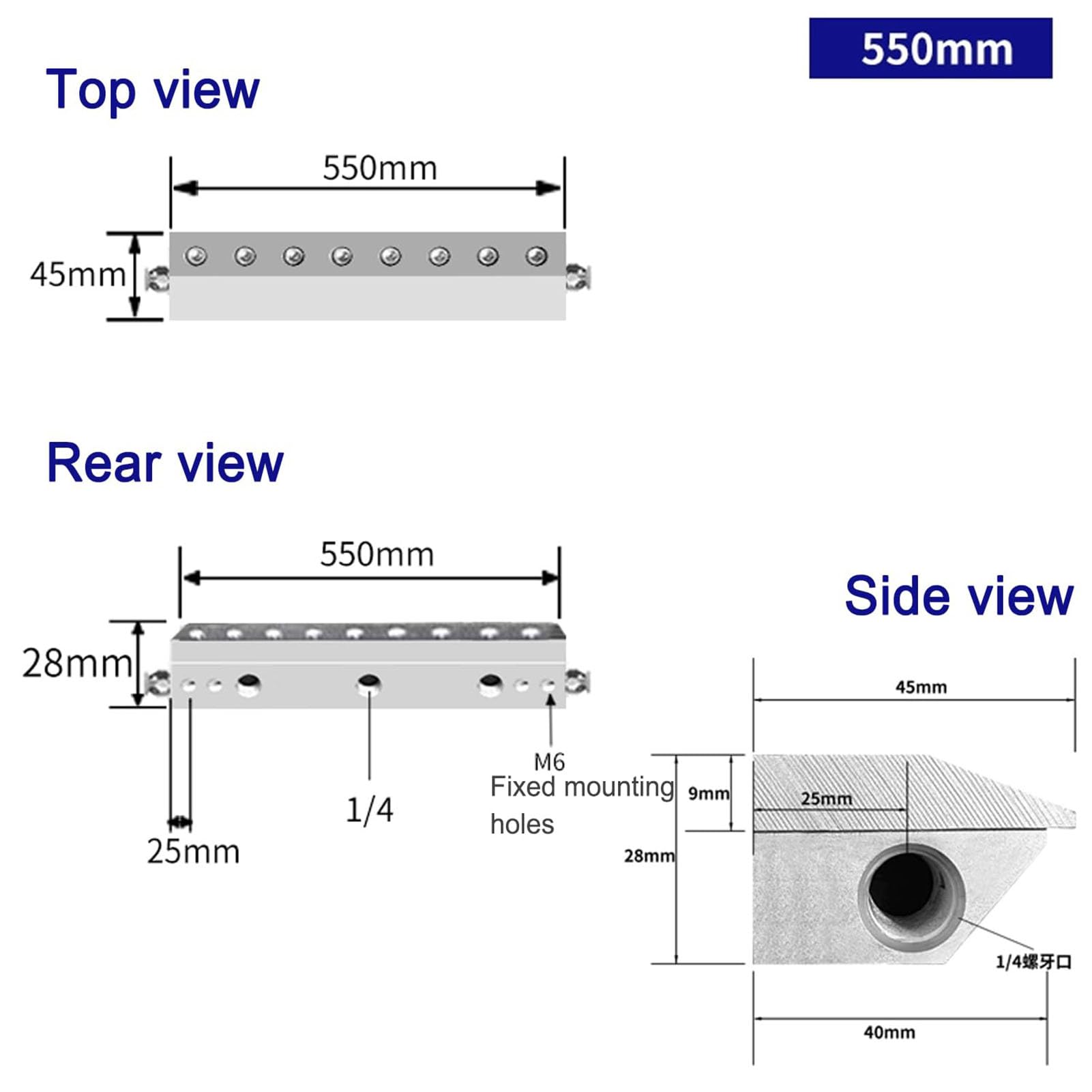 Soffiatore a lama d'aria per soffiaggio della polvere, compatibile con compressore d'aria per una pulizia efficiente della linea di produzione, interfaccia filettatura standard da 1/4", spazio di