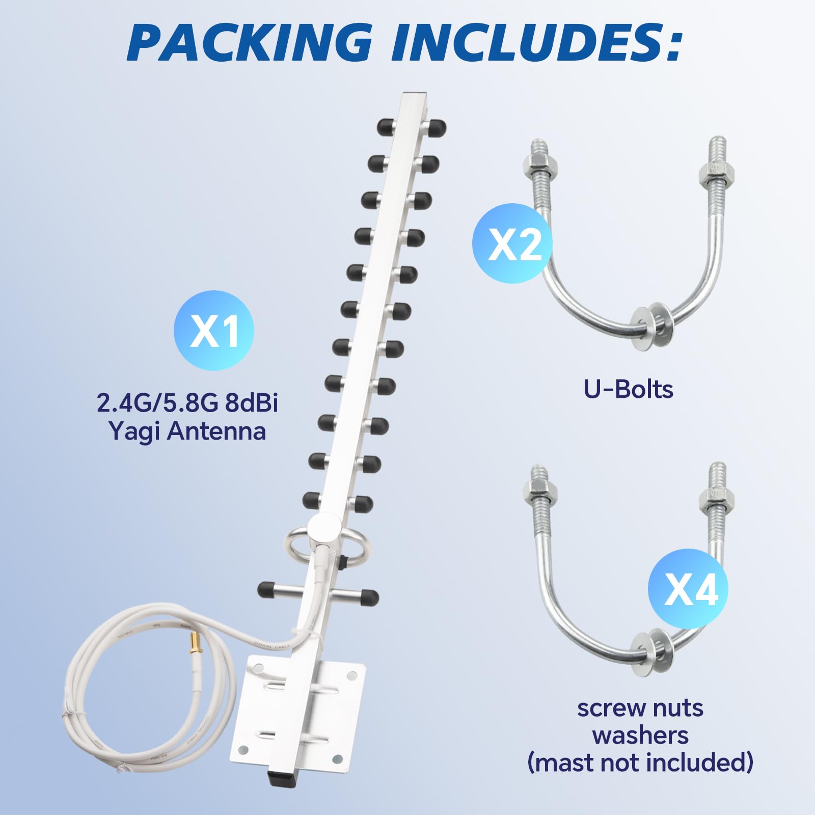 Antenne WiFi Yagi double bande 2,4 G/5,8 G 8 dBi directionnelle extérieure à gain élevé RP-SMA connecteur femelle 1,5 m Câble RG58 13 unités Yagi