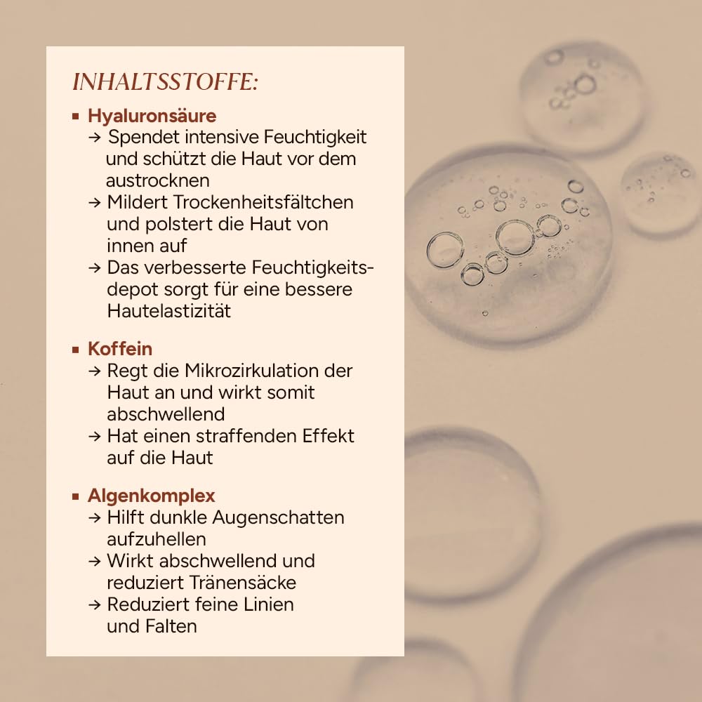 JUNGLÜCK Hyaluron Augengel Roll On - Vegan | Anti Aging Augenroller gegen Falten und Augenringe mit BIO Aloe Vera - Kühlendes Gel mit Koffein für einen strahlende Blick | Augenserum wirkt abschwellend