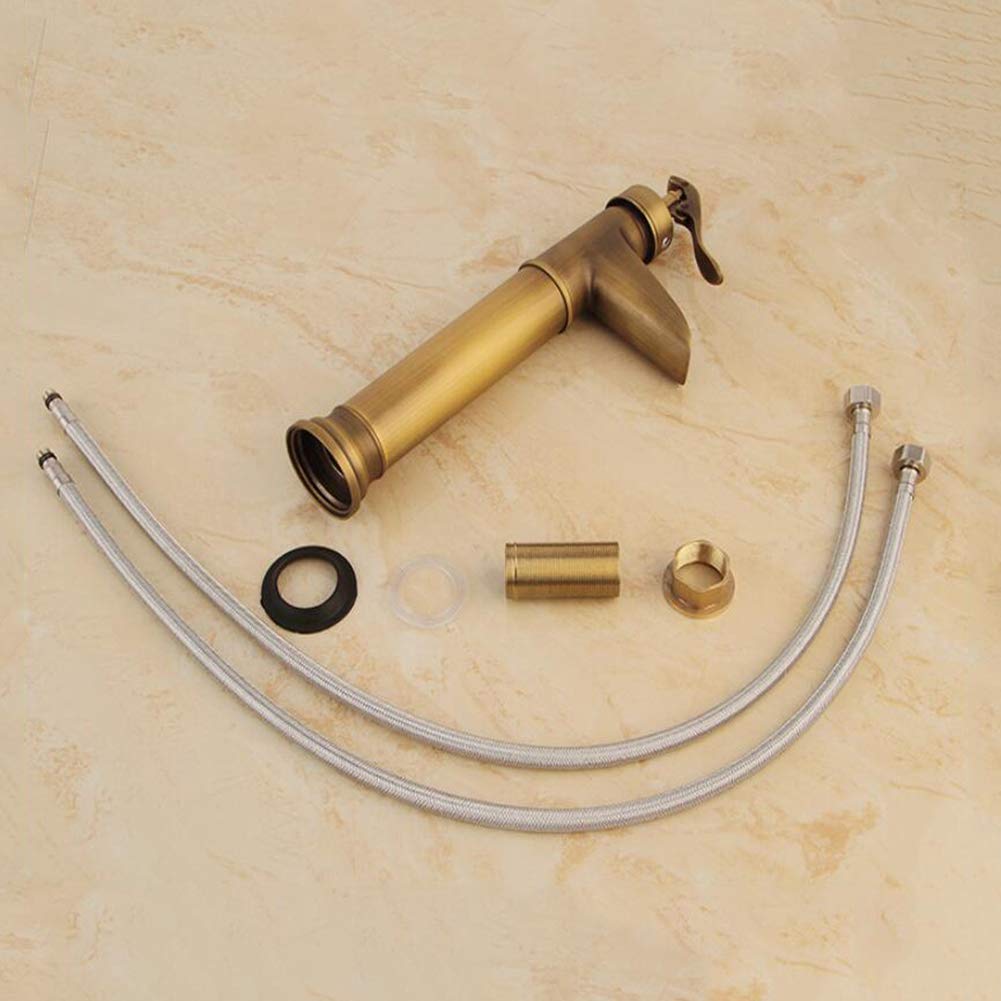 Rubinetto Bagno Miscelatore A Cascata Lavabo, Rubinetto Retrò Monocomando Nero Per Acqua Calda E Fredda, Rubinetto Per Lavabo Monoforo In Ottone, Adatto Per Wc E Bagno, Valvola In Ceramica